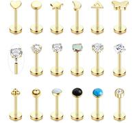 JeweBella 16G Helix Piercing Jewellery Threaded Nose Stud Labret Studs Nose Ring Flat Back Earrings Surgical Steel Helix Hoop Conch Daith Lip Tragus Piercing Silver Gold Septum Medusa Piercing