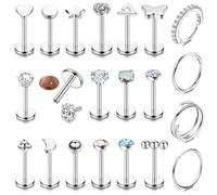 JeweBella 16G Helix Piercing Jewellery Threaded Nose Stud Labret Studs Nose Ring Flat Back Earrings Surgical Steel Helix Hoop Conch Daith Lip Tragus Piercing Silver Gold Septum Medusa Piercing