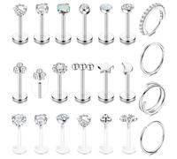 JeweBella 16G Helix Piercing Jewellery Threaded Nose Stud Labret Studs Nose Ring Flat Back Earrings Surgical Steel Helix Hoop Conch Daith Lip Tragus Piercing Silver Gold Septum Medusa Piercing