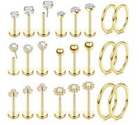 JeweBella 20G Helix Piercing Jewellery Surgical Steel Threadless Push in Nose Stud Labret Studs Nose Ring Tragus Cartilage Earrings Conch Daith Lip Piercing Silver Gold Septum Medusa Piercing 6/8/10MM