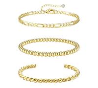 JeweBella 3-7PCS 18K Gold Bracelet for Women Chain Cuff Stacking Bracelets Set Figaro Twist Snake Tennis Bead Adjustable Chain Bracelets for Womens Gold Jewellery Set for Women