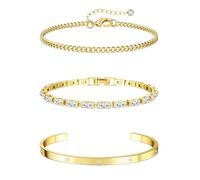 JeweBella 3-7PCS 18K Gold Bracelet for Women Chain Cuff Stacking Bracelets Set Figaro Twist Snake Tennis Bead Adjustable Chain Bracelets for Womens Gold Jewellery Set for Women
