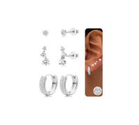 JeweBella 3 Pairs 925 Sterling Silver Earrings for Women Grils Hypoallergenic Silver/Gold Stud Hoops Earrings Set Dainty Studs Huggies Earings Flower Butterfly Earrings Sets for Multiple Piercings