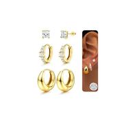 JeweBella 3 Pairs 925 Sterling Silver Earrings for Women Grils Hypoallergenic Silver/Gold Stud Hoops Earrings Set Dainty Studs Huggies Earings Flower Butterfly Earrings Sets for Multiple Piercings