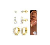 JeweBella 3 Pairs 925 Sterling Silver Earrings for Women Grils Hypoallergenic Silver/Gold Stud Hoops Earrings Set Dainty Studs Huggies Earings Flower Butterfly Earrings Sets for Multiple Piercings