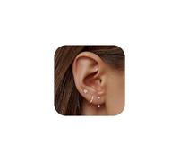 JeweBella 3 Pairs Sterling Silver Stud Hoop Earrings Set for Women 14K Gold Plated Earrings Stacks Dainty Small Stud Hoop Earrings Sets for Multiple Piercings