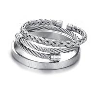 JeweBella 3 PCS Mens Bracelets Stainless Steel Bangle Silver Gold Black | Adjustable roman numeral bangles, waterproof metal wrist cuff bracelet set stack, non tarnish luxury jewellery gift