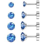 JeweBella 4 Pairs G23 Titanium Earrings Hypoallergenic Flat Back Earrings Cubic Zirconia Titanium Stud Earring for Women Men Silver Helix Cartilage Tragus Sleeper Earring for Multiple Piercings