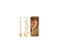 JeweBella 4Pairs Silver & Gold Hoop Earrings Set - Chunky, Stud & Huggie - Hypoallergenic, Lightweight - 8 Count - Sterling Silver & 18K Gold Plated - Zirconia Stones