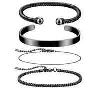 JeweBella 4Pcs Stainless Steel Bracelet for Men Adjustable Chain Bracelet | Open Cuff Bracelet, Stackable Bangle Bracelet Set, Mens Bracelets Jewellery Silver/Gold/Black