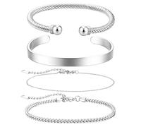 JeweBella 4Pcs Stainless Steel Bracelet for Men Silver/Gold/Black Open Cuff Bracelet Adjustable Chain Bracelet Stackable Bangle Bracelet Set Mens Bracelets Jewellery