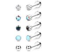 JeweBella 5 Pairs G23 Implant Grade Titanium Earrings Flat Back Studs Set