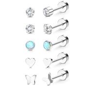 JeweBella 5 Pairs G23 Implant Grade Titanium Earrings Flat Back Studs Set