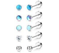 JeweBella 5 Pairs G23 Implant Grade Titanium Earrings Flat Back Studs Set