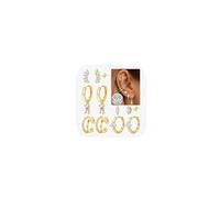 JeweBella 5 Pairs Sterling Silver Stud Earrings for Women 14K Gold Plated Earrings Stacks Hypoallergenic Silver Studs Hoop Earrings Sleeper Cartilage Earrings Sets for Multiple Piercing