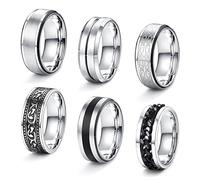 JeweBella 6 Pcs 8MM Rings Stainless Steel Silver Matte Finish Polished Celtic Knot Ring Black Chain Bottle Opener Wedding Engaget Promise Band Size N1/2-Z1/2, (JWBE-YZ-RS27-MEN-7)