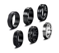 JeweBella 6 Pcs Men's Rings - Stainless Steel Twisted Chain Spinner Rings, 8MM Black Cool Celtic Vintage Wedding Promise Band Set, Size V1/2