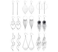 JeweBella 9 Pairs Boho Drop Dangle Earrings for Women Girls Silver
