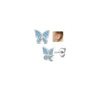 JeweBella 925 Sterling Silver Butterfly Stud Earrings for Girls Kids Blue
