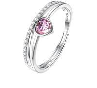 JeweBella 925 Sterling Silver Ring for Women Adjustable Love Heart Birthstone Ring Cubic Zirconia Engagement Wedding Promise Thumb Rings Women Jewellery Gift for Girls Her