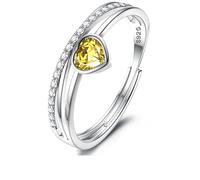 JeweBella 925 Sterling Silver Ring for Women Adjustable Love Heart Birthstone Ring Cubic Zirconia Engagement Wedding Promise Thumb Rings Women Jewellery Gift for Girls Her
