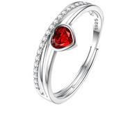 JeweBella 925 Sterling Silver Ring for Women Adjustable Love Heart Birthstone Ring Cubic Zirconia Engagement Wedding Promise Thumb Rings Women Jewellery Gift for Girls Her