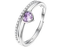 JeweBella 925 Sterling Silver Ring for Women Adjustable Love Heart Birthstone Ring Cubic Zirconia Engagement Wedding Promise Thumb Rings Women Jewellery Gift for Girls Her