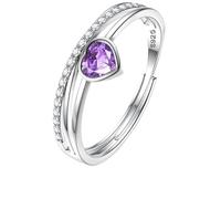 JeweBella 925 Sterling Silver Ring for Women Adjustable Love Heart Birthstone Ring Cubic Zirconia Engagement Wedding Promise Thumb Rings Women Jewellery Gift for Girls Her
