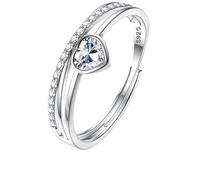 JeweBella 925 Sterling Silver Ring for Women Adjustable Love Heart Birthstone Ring Cubic Zirconia Engagement Wedding Promise Thumb Rings Women Jewellery Gift for Girls Her