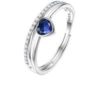 JeweBella 925 Sterling Silver Ring for Women Adjustable Love Heart Birthstone Ring Cubic Zirconia Engagement Wedding Promise Thumb Rings Women Jewellery Gift for Girls Her