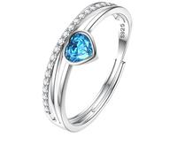 JeweBella 925 Sterling Silver Ring for Women Adjustable Love Heart Birthstone Ring Cubic Zirconia Engagement Wedding Promise Thumb Rings Women Jewellery Gift for Girls Her