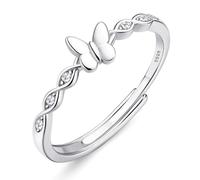 JeweBella 925 Sterling Silver Ring for Women Dainty Butterfly Ring Minimalist Adjustable Thumb Rings Silver/Gold/Rose Gold