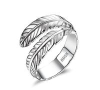 JeweBella 925 Sterling Silver Ring for Women Wedding Eternity Silver Ring Feather Angel Wings Adjustable Open Thumb Rings