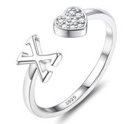 JeweBella 925 Sterling Silver Rings for Women Girls Adjustable Heart Initial Ring Stackable Thumb Ring Eternity Wedding Promise Engagement Rings A-Z Letter Rings Jewellery Gifts with Gift Box