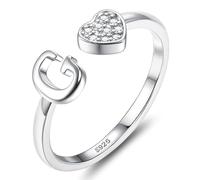 JeweBella 925 Sterling Silver Rings for Women Girls Adjustable Heart Initial Ring Stackable Thumb Ring Eternity Wedding Promise Engagement Rings A-Z Letter Rings Jewellery Gifts with Gift Box