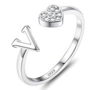 JeweBella 925 Sterling Silver Rings for Women Girls Adjustable Heart Initial Ring Stackable Thumb Ring Eternity Wedding Promise Engagement Rings A-Z Letter Rings Jewellery Gifts with Gift Box