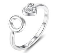 JeweBella 925 Sterling Silver Rings for Women Girls Adjustable Heart Initial Ring Stackable Thumb Ring Eternity Wedding Promise Engagement Rings A-Z Letter Rings Jewellery Gifts with Gift Box