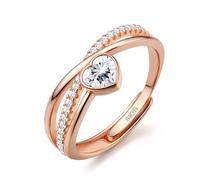 JeweBella 925 Sterling Silver Rings for Women Single Adjustable Eternity Cubic Zirconia Ring Thumb Silver Rose Gold Heart Star Promise Engagement Rings for Women Wedding Anniversary