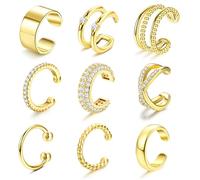 JeweBella 9Pcs Ear Cuff No Piercing Earrings for Women 14K Gold Plated Adjustable Clip On Earrings Fake Piercing Earrings Set for Women Ear Cuffs Gold/Silver/Black/Rose Gold