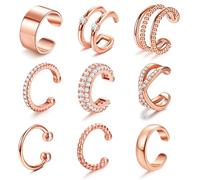 JeweBella 9Pcs Ear Cuff No Piercing Earrings for Women 14K Gold Plated Adjustable Clip On Earrings Fake Piercing Earrings Set for Women Ear Cuffs Gold/Silver/Black/Rose Gold