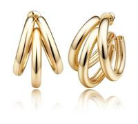 JeweBella Chunky Gold Hoops Earrings for Women 18K Gold Plated Hypoallergenic Earrings Lightweight Small Thick Huggie Earring Wide Zircon Hoop Earring