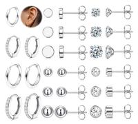 JeweBella Flat Back Earrings for Women Hypoallergenic Gold/Silver Stud Hoop Earrings Surgical Steel Earrings Small Sleeper Cartilage Earrings Set for Multiple Piercings