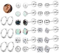 JeweBella Flat Back Earrings for Women Hypoallergenic Gold/Silver Stud Hoop Earrings Surgical Steel Earrings Small Sleeper Cartilage Earrings Set for Multiple Piercings