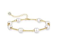 JeweBella Freshwater Pearl Bracelets for Womens Adjustable Handmade Pearl Bracelet Hand Chain 18K Gold/Rose Gold/White Gold Plated Elegant Beaded Jewellery Gifts for Women