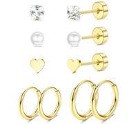 JeweBella G23 Implant Grade Titanium Earrings Flat Back Stud Hoop Gold B