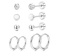 JeweBella G23 Implant Grade Titanium Earrings Flat Back Stud Hoop Set