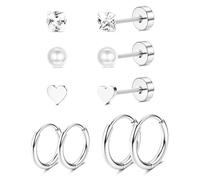 JeweBella G23 Implant Grade Titanium Earrings Flat Back Stud Hoop Set