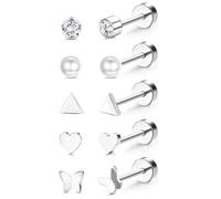 JeweBella G23 Implant Grade Titanium Earrings Flat Back Studs Silver D