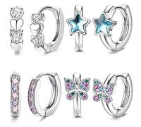 JeweBella Hypoallergenic Sleeper Hoop Earrings Set for Girls Kids Women