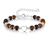 JeweBella Natural Stone Beaded Bracelets for Womens Girls 6MM Crystal Bracelet Adjustable Tiger Eye Obsidian Rose Quartz Amethyst Bracelet Silver Heart Bracelets Birthday Gifts for Women Girls